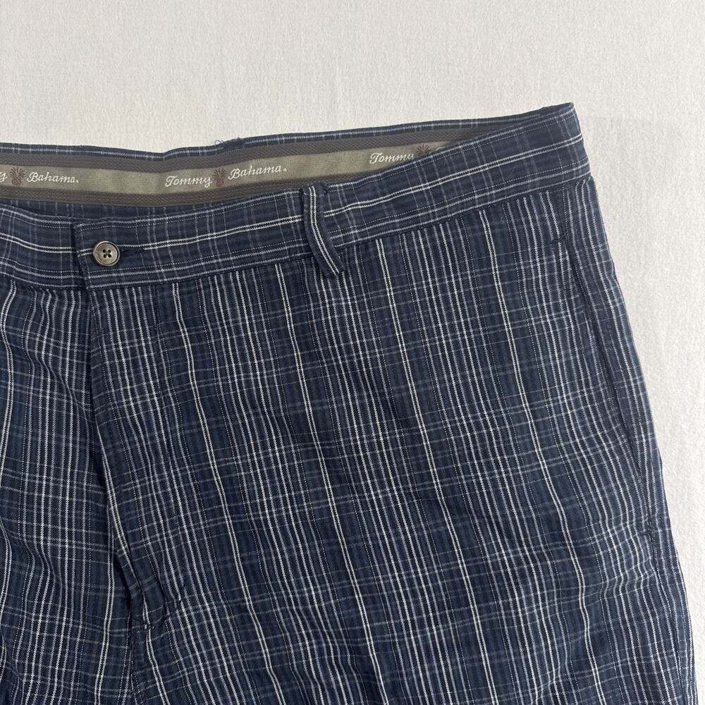 Tommy Bahama Shorts Mens 42 Blue Linen Silk Plaid Chino 10 Inseam Beach Casual